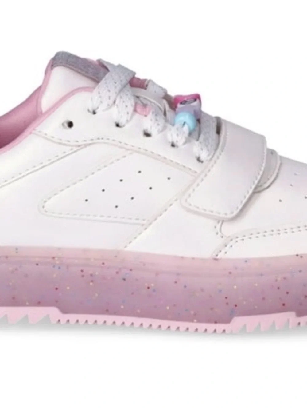 Justice Girls Sneakers Sz 2 White Pink Glitter Sole Beaded Laces